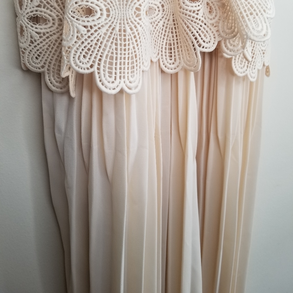 Self-Portrait Lace Peplum Pleated Midi Dress Cream Romantic Occasion Event Dress - Picture 11 of 16
